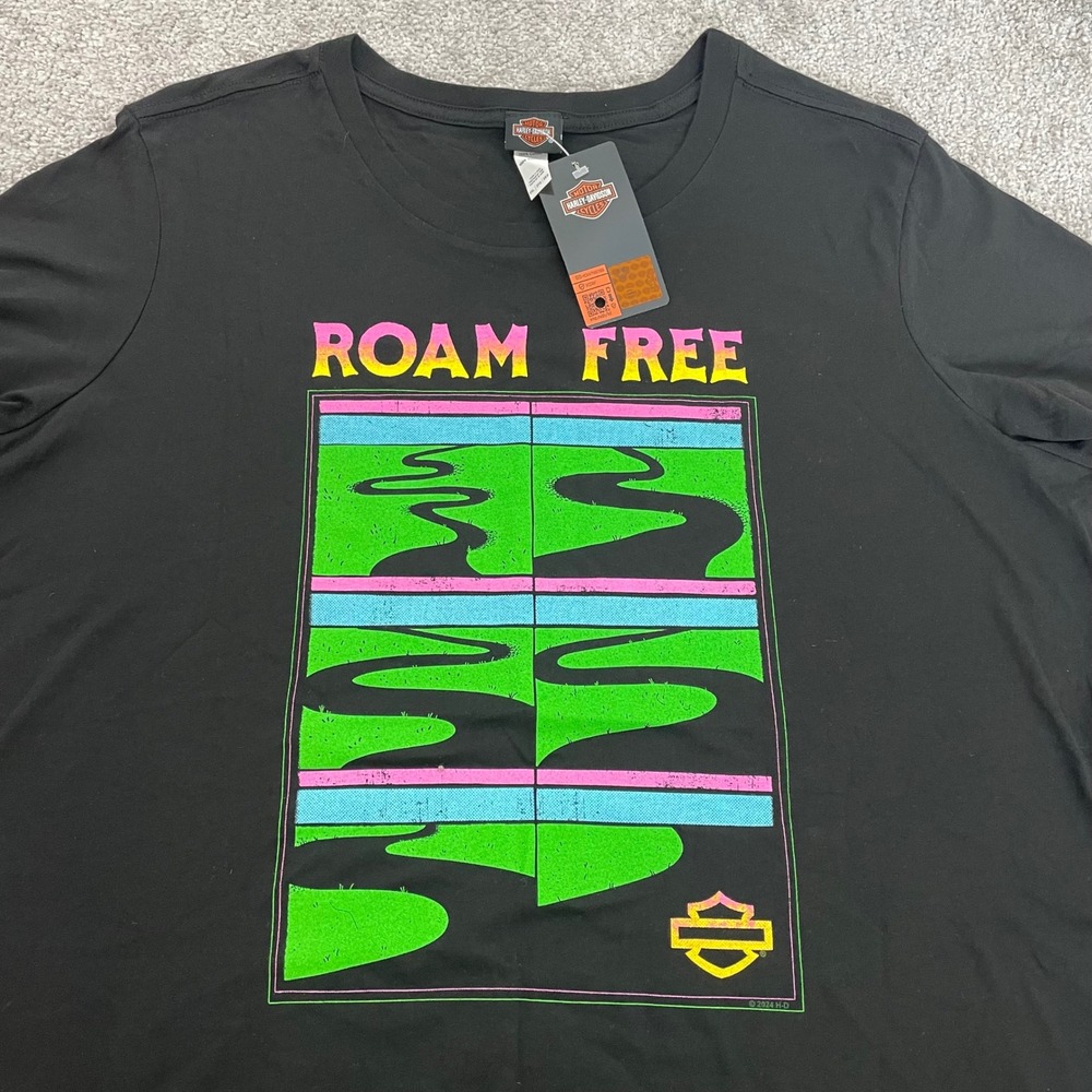 Harley Davidson T Shirt Womens 3X Biker Roam Free Black NWT